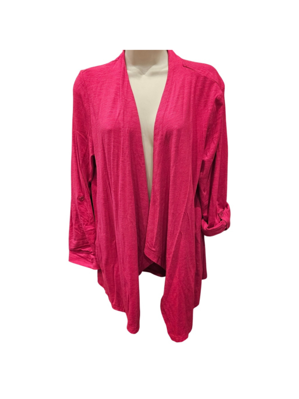 Talbots Hot Pink Open Front Cardigan Roll Tab Sleeve Lightweight sz L career EUC - Picture 2 of 8